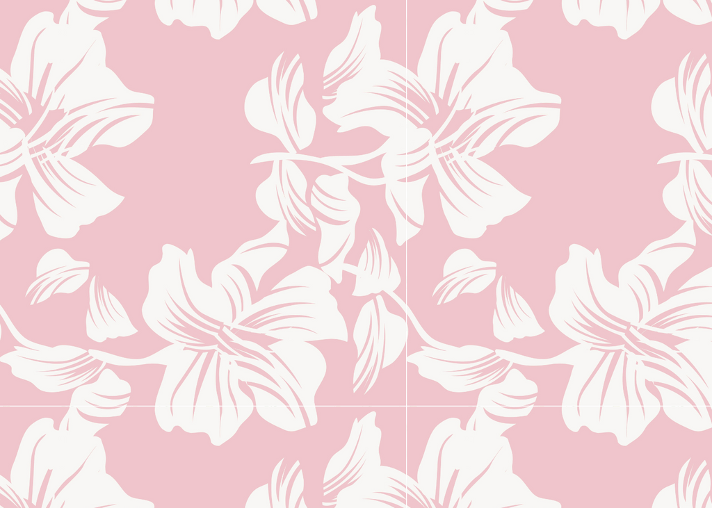 White floral pattern on a pink background